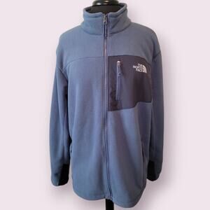 The North Face Mens Fleece Jacket Blue Zipper Pockets Mock Neck Long Sleeve L